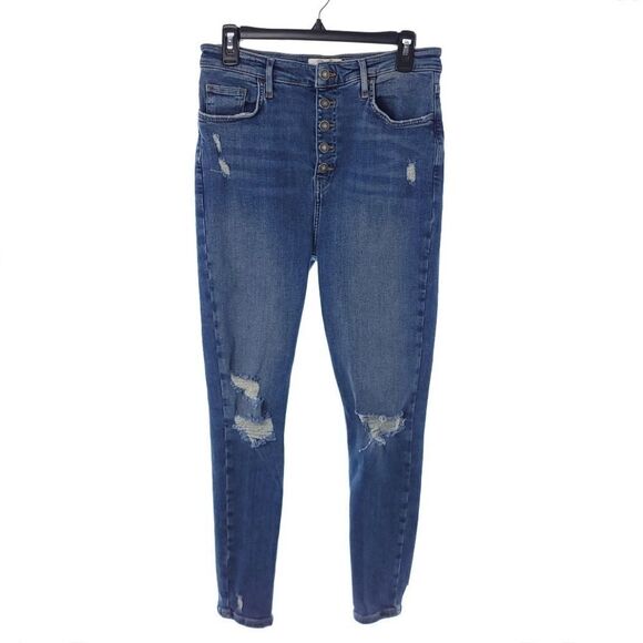 Free People We The Free Sabrina Super Skinny Distressed Jeans Button Fly Size 31 - Picture 5 of 14